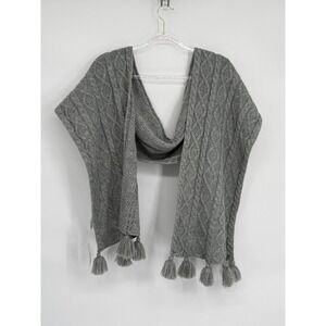 Guess Los Angeles Factory Cozy Cable Scarf w Tassels Silver Sparkle Winter NWT